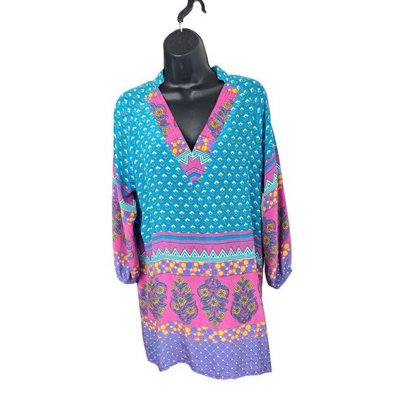 Long womens tunic v neck top 100% Silk 42 chest 32 long - Picture 4 of 6